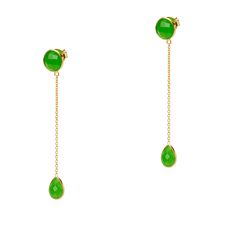 Green can mean envy or it can mean prosperity. These earring give off both feelings. The owner of these genuine jadeite or stones receives the best blessings. Elegant Green Onyx Gold Earrings, Yellow Gold Jade Earrings, Demi Fine Jewelry, Cowrie Shell, Pierced Ears, Gold Plating, Shop Earrings, Ear Piercings, Ring Shopping