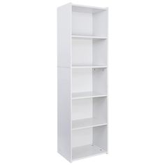 a white bookcase with three shelves on each side and one door open to reveal the bottom shelf