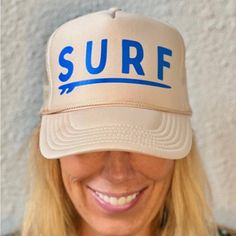 Felt Lining At Forehead Very Comfortable Fit New Without Tags Blue Letter Print Trucker Hat For Beach, Casual Beige Trucker Hat For Summer, Cream Trucker Hat For Summer Beach, Casual Beige Trucker Hat For Beach, Trucker Hat Designs, Web News, Back Strap, Trucker Hats, Hat Designs