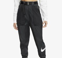 AUTHENTIC NIKE WOMEN NSW BELTED  CUFFED TRACK PANTS DB3866-010 LOOSE FIT  BLACK/WHITE 100% POLYESTER Belt Pants, Track Pants, Women's Pants, Parachute Pants, Nike Women, Loose Fitting, Shoe Accessories, Hiking, Pants For Women