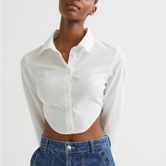 - I’m Usually A Small But Got A Medium & It Fits Perfectly - Sold Out Online & Will Most Likely Never Get Restocked - Great Condition, New With Tags! <3 Backless Shirt, It Fits, White Crop, Shirt Color, Colorful Shirts, A Small, H&m, Color White, Womens Tops