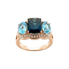 Le Vian® Ring featuring 2 1/5 cts. Deep Sea Blue Topaz™, 1 3/4 cts. Blue Topaz, 1/5 cts. Vanilla Diamonds® set in 14K Strawberry Gold® Levian Rings, Le Vian, Modern Ring, Sea Blue, Blue Topaz Ring, Topaz Ring, Deep Sea, Modern Fashion, Modern Jewelry