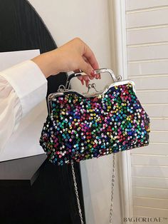 BagForLove - Glamorous Sequin Decor Evening Bag with Kiss Lock - Elegant and Stylish Multicolor Crossbody Shoulder Bag For Party, Multicolor Top Handle Bag With Phone Pocket, Multicolor Crossbody Shoulder Bag For Evening, Trendy Multicolor Party Bag, Multicolor Clutch Bag For Party, Multicolor Pouch Shoulder Bag For Party, Multicolor Crossbody Clutch For Party, Multicolor Box Bag With Detachable Handle, Multicolor Pouch Bag For Party