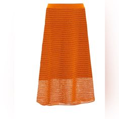 Easy Slip-On Skirt. Woven From Cotton Cord, This Crochet Skirt Is Effortless And Feminine. Its Half-Lined Silhouette Features A Peek Of Skin At The Knee With A Slight Flare At The Hem. Elastic Waistband. 80% Cotton, 20% Polyamide. Hand Wash Cold. Lay Flat To Dry And Warm Iron If Needed. Or Dry Clean. Fabric Imported From Italy. It Is Soft And Elegant. Brand New! I Removed The Tag But Never Had The Chance To Use It. Although It Is Xxs It Runs Larger. I’m Usually A S/M Size And It Fits Me Perfectl Orange Crochet Skirt, Chic Spring Pointelle Knit Bottoms, Chic Pointelle Knit Spring Skirt, Chic Spring Pointelle Knit Skirt, Chic Pointelle Knit Skirt For Spring, Spring Pointelle Knit Skirt, Spring Pointelle Knit Bottoms, Elegant Knit Bottoms For Summer, Chic Open Knit Bottoms For Spring