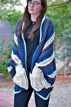 Crochet sweater | Etsy Blue Open Knit Winter Outerwear, Blue Open Knit Outerwear For Fall, Crochet Knit Outerwear For Layering, Crochet Outerwear For Winter Layering, Winter Crochet Outerwear For Layering, Crochet Sweater Coat, Crochet Long Cardigan, Sweater Coat, Cardigan Black