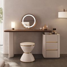 a white toilet sitting under a mirror next to a table with candles and bottles on it