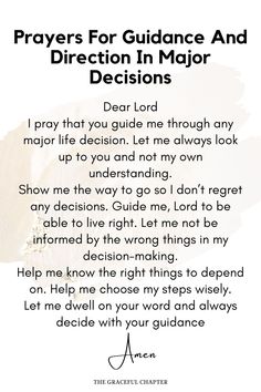 prayer for guidance and direction in major sections