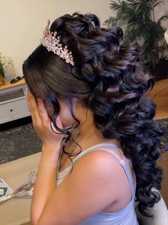 Half Up Half Down Quince Hair, Quinceanera Themes Dresses, Blue Quince