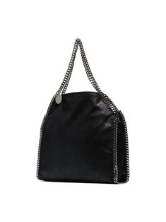 Shop Stella McCartney Falabella bag with Express Delivery - FARFETCH Falabella Bag, Deer Fabric, Vegan Tote Bag, Stella Mccartney Falabella, Chain Top, Logo Pattern, Black Shoulder Bag, Engraved Logo, Gold Logo