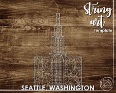 a wooden background with the words string art template seattle washington on it's side