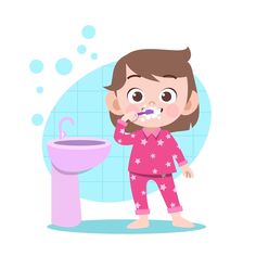 Girl Brushing Teeth, Toilet Illustration, Teeth Vector, Dental Care For Kids, Tooth Cartoon, Kedokteran Gigi, Kids Dentist, Brush Teeth Kids, Dental Kids