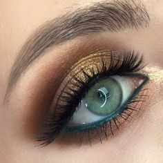 Machiaj Smokey Eyes, Gold Eyeshadow Looks, Green Eyes Pop, Green Eyeshadow Look, Gold Eyeliner, Eye Makeup Styles