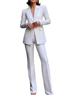 -blazer length along the back 27 1/2 inches or 70 cm -sleeve length 24,4 inches or 62 cm -pants length along the side seam 45,2 inches or 115 cm -inseam length (from the crotch to the bottom) 35,4 inches or 90 cm 2-piece womens blazer trouser suit for office, business meetings, formal events and special occasions. Also perfectly combines with sneakers so after a long and tiring business day you can change you heels to sneakers and still look chic. DETAILS -  straight pants -  high rise -  blazer Fitted Pantsuit With Pockets And Suit Collar, Fitted Fall Suit Trousers, Fitted Single Breasted Long Sleeve Pantsuit, Semi-formal Long Sleeve Pantsuit With Pockets, Fitted Single-breasted Long Sleeve Pantsuit, Fitted Pantsuit With Pockets And Lapel Collar, Fitted Fall Wedding Pantsuit, Fall Wedding Fitted Pantsuit, Fitted Single Breasted Notched Pantsuit