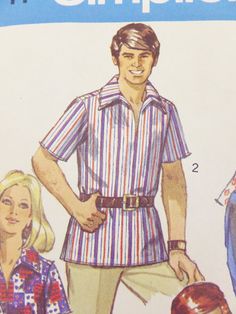 "Vintage 1970's Retro Shirt Pattern Simplicity 8711 for Size 16 Bust 38 Miss Collared Shirt 1970's Shirt Seventies Costume Belted Shirt 70's This is Simplicity pattern 8711 for a size 16 shirt , chest 38\" for misses. Has all the pieces and instructions. Make authentic 1970's shirts, tops, etc, some belted or not. Ideal for costumes, authentic period clothing, and these styles could be updated with modern fabrics. Whatever you please! From 1970" Retro Collared Shirt With Vintage Print, 1970s Collared Tops With Retro Print, 1970s Retro Print Collared Tops, Seventies Costume, Pink Baby Nursery, Period Clothing, Modern Fabrics, Period Outfit, Crib Quilt