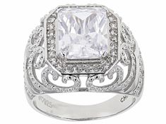 Bella Luce ® white diamond simulant 5.35ctw round and octagon, rhodium over sterling silver ring. Measures approximately 0.81"L x 0.69"W and is not sizable. The diamond equivalent weight is 4.07ctw. Classic Octagon Ring With Diamond Accents, White Cubic Zirconia Square Cut Ring, Octagon Cubic Zirconia Promise Ring, Elegant White Octagon Diamond Ring, Luxury White Octagon Ring, Silver Diamond Ring With Octagon Center Stone, Silver Octagon Ring With Center Stone, White Cubic Zirconia Octagon Ring, White Octagon Cubic Zirconia Ring