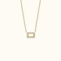 Jewellers District's Rectangle Diamond Pavé Pendant Necklace in 14k Yellow Gold Trending Engagement Rings, Necklace Stand, Pave Pendant, Gemstone Engagement, Montana Sapphire, Sustainable Practices, Recycled Gold, Gemstone Engagement Rings, Three Stone