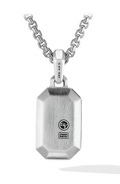 Sterling silver. Pavé diamonds, 0.85 total carat weight. Amulet, 32.8mm x 14mm. Please note: amulet only; chain sold separately. Imported. >Diamond Guide Timeless Cable Chain Jewelry For Anniversary, Sterling Silver Necklace With Rectangular Diamond Cut Pendant, White Gold Square Pendant Necklace With Polished Finish, Luxury Rectangular Platinum Jewelry, Fine Jewelry Polished Rectangular Pendant Necklace, Luxury Diamond Necklace For Collectors, Fine Jewelry Necklace With Rectangular Pendant And Polished Finish, Timeless Rectangular Diamond Pendant Jewelry, Fine Jewelry Necklaces With Polished Rectangular Pendant