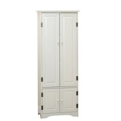 a tall white cabinet with two doors