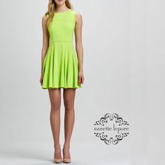 Nanette Lepore | Nwot Lime Green Super Slide Fit-And-Flare Dress | Women's Size 8 Life Isn't Perfect, But Your Outfit Can Be Condition: New Without Tags This Item Comes From A Pet & Smoke Free Environment! Spring Fit And Flare Dress With Flattering Cut, Green Flared Skirt Dress For Spring, Spring Cocktail Dress With Flared Skirt, Green A-line Silhouette Dress, Spring Evening Flare Dress, Spring Fit And Flare Mini Dress With Flared Hem, Fit And Flare A-line Mini Dress With Flattering Cut, Spring Fit And Flare Mini Dress With A-line Silhouette, Spring Dresses With Flattering Silhouette And Flared Hem