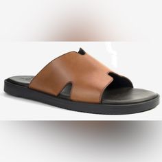 New In Box Play It Simple, Play It In Style With The Marrkesh Slide Sandal By Anthony Veer. The Calfskin Leather Upper Is Styled In An X-Cut Profile For A Trendy Look, While The Lightly Cushioned Footbed Provides Exceptional Comfort. - Leather Upper - Slip-On - Round Open Toe - Synthetic Lining - Lightly Cushioned Footbed - Rubber Sole - Imported Fashion Deals, Flip Flop Sandals, Slide Sandals, Calf Skin, Open Toe, Rubber Sole, Black And Brown, Shoes Sandals, Men's Shoes