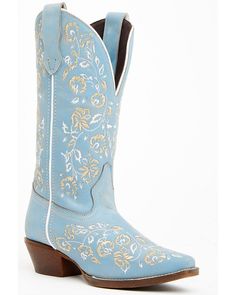 Leather upper Synthetic outsole Quince Dresses Blue, Blue Leather Boots, Blue Cowboy Boots, Boot Collection, Blue Cow, Wedding 2025, Blue Boots, Girls Boots, Blue Design