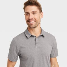 Why we're ALL IN: This jersey polo tee helps create a cool, sporty look. Designed with soft and stretchy fabric, this lightweight T-shirt offer flexible comfort, and the collared neckline with 3-button closure makes for ease of wear. Plus, the below-waist length and solid hue allows for easy pairing with a variety of bottoms. All in Motion™: Made for every move, priced for every day. Casual Golf Polo T-shirt, Casual Stretch Polo Collar T-shirt, Casual Collared Golf T-shirt, Casual Go-dry Polo Shirt For Golf, Casual Cotton Polo Shirt With Moisture-wicking, Sporty Polo Shirt With Relaxed Fit, Moisture-wicking Cotton Collared Polo Shirt, Sporty Collared T-shirt, Sporty Relaxed Fit Polo Shirt For Golf