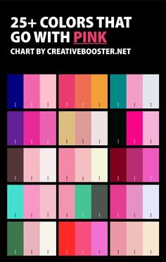 the color chart for 25 colors that go with pink