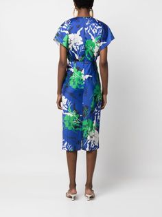 Prabal Gurung botanical-print Silk Dress - Farfetch Silk Dress Blue, Print Silk Dress, Cobalt Blue Dress, Fantasy Wardrobe, Purple Midi Dress, Versace Outfit, Prabal Gurung, Silk Print Dress, Silk Midi Dress