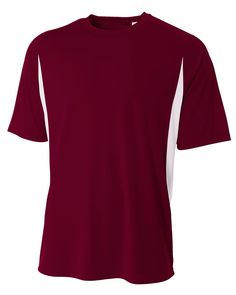 a maroon and white t - shirt on a white background