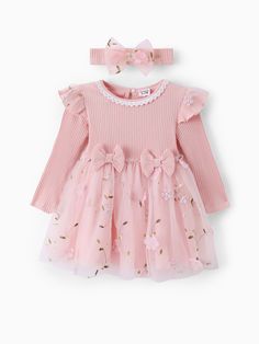 * Each size includes: 1 dress 
* Soft and comfy 
* Shoulder ruffles
* Front bowknots 
* Material: 100% Polyester
* Machine wash, tumble dry 
* Imported Baby Winter Dress, Baby Dress Embroidery, Embroidered Mesh Dress, Baby Girl Pink, Baby Winter, Mesh Dress, Baby Dress, Pink Girl, Cotton Spandex