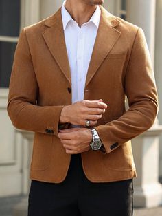 Café integral Casual Collar manga larga Poliéster Liso Normal Embellished No-Elástico Brown Suit Men Casual, Mens Fall Wedding Attire Guest, Brown Blazer Outfit Men, Men’s Office, Brown Blazer Outfit, Fall Wedding Attire, Casual Blazer Men, Wedding Guest Outfit Fall, Casual Suit Jacket