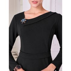 Enhance your professional wardrobe with this stunning dress from Hobemty. The dress boasts an elegant asymmetrical neckline, chic long sleeves, and a sophisticated midi length. Elevate your look by pairing it with high heels for a polished and refined office ensemble. This versatile dress is designed for ladies' formal wear and can seamlessly transition from formal occasions to everyday wear. Whether it's for work, meetings, office settings, business events, parties, cocktail gatherings, wedding Work Meetings, Black Pencil Dress, Formal Wear Women, Sweater Maxi Dress, Midi Pencil Dress, Professional Wardrobe, Dresses Royal, Asymmetrical Neckline, Versatile Dress