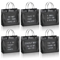 PRICES MAY VARY. Funny Text: these black gift bags with handles are printed with several funny and attractive texts on both front and back sides, [It's The Thought That Counts], [You Can Thank Me Later], [Exactly What You Did Not Ask For], [A Small Gift For A Big Deal], [don't Get Your Hopes Up], [This Is Your Present], to make people feel humorous and happy, applied as gift bags to give to your friends, to leave a very unforgettable impression on them and let them laugh out loudly when receive Funny Christmas Gift Bags, Small Birthday Gifts, Black Gift Bags, Funny Tote Bags, Reusable Gift Bags, Birthday Gift Bags, Christmas Gift Bags, Cheap Gifts, Cloth Bag