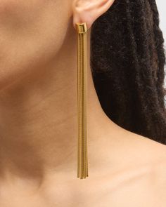 BenAmun tassel earrings    Approx. 5"L    24karat yellow gold electroplating    For pierced ears    Made in USA Gold Tassel Earrings, Fashion Aesthetic, Pierced Ears, Tassel Earrings, Ear Piercings, Neiman Marcus, Gold Earrings, Timeless Fashion, Tassels