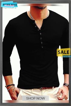 Men's T Shirt Tee Long Sleeve Shirt Plain Stand Collar Casual Holiday Long Sleeve Button-down Clothing Apparel Lightweight Casual Classic Muscle Cotton V-neck T-shirt With Button Closure, Black Crew Neck Shirt With Button Closure, Black Henley Neckline Top With Buttons, Long Sleeve Cotton T-shirt With Buttons, Cotton Henley Shirt With Buttons, Henley Neckline Cotton Shirt With Buttons, Cotton Henley Neckline Shirt With Buttons, Women's Outfits By Occasions, Clothing Apparel