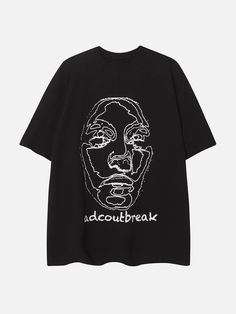 TALISHKO - Embroidery Abstract Face Tee- streetwear fashion - talishko.com Black Embroidered T-shirt For Streetwear, Black T-shirt With Embroidered Graphics And Relaxed Fit, Oversized Black T-shirt With Embroidered Graphics, Embroidered Relaxed Fit T-shirt For Streetwear, Embroidered Black Tops For Streetwear, Black Embroidered Top For Streetwear, Artistic Oversized T-shirt For Streetwear, Relaxed Fit Techwear Tops With Graphic Print, Oversized Embroidered Tops For Streetwear