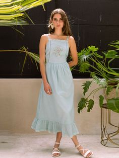 Aqua Cottage Dress DRESSES Em and Shi Cottage Dress, Aqua Dress, Intricate Embroidery, Aqua Color, Feminine Energy, Embroidered Patch, This Moment, Embroidered Patches, Medium Blue