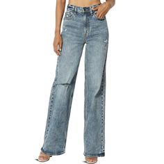 TheMogan Women's Casual Loose Ripped Denim Pants Distressed Wide Boyfriend Baggy Jeans Get the perfect blend of style and comfort with our Casual Loose Ripped Denim Pants. Embrace the distressed wide boyfriend baggy jeans trend. Pair with a fitted graphic tee or trendy crop top and sneakers for a chic streetwear look. Shop now for fashionable and versatile jeans! Size: 9.  Color: Blue.  Gender: female.  Age Group: adult. Baggy Jeans 90s, Fall Fashion Denim, Baggy Ripped Jeans, Trendy Crop Top, Womens Boyfriend Jeans, Ripped Denim Pants, Chic Streetwear, Jeans Trend, Denim Pants Fashion