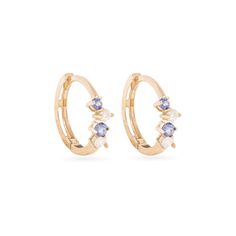 Stone and Strand 10K Yellow Gold Out Of The Blue Diamond and Blue Sapphire Huggies Side Image Diamond Huggies, Out Of The Blue, Pearl Hoop Earrings, Favorite Rings, Earrings Collection, Circle Earrings, Fashion Accessories Jewelry, Round Earrings, Elegant Earrings