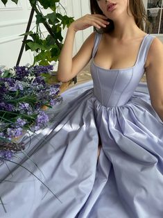 Periwinkle Skies Corset Gown Simple Corset Dress, Officiant Dress, Corset Dress With Sleeves, Bridgerton Outfits, Simple Corset, Corset Ball Gowns, Lemon Macarons, Teuta Matoshi, Corset Gown