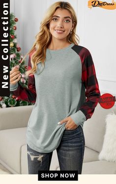 Buffalo Plaid Long Sleeve Sweatshirt Casual Crew Neck Sweater With Patchwork, Casual Long Sleeve Patchwork Sweater, Casual Long Sleeve T-shirt For Winter, Winter Raglan Sleeve Relaxed Fit Sweatshirt, Relaxed Fit Raglan Sleeve Winter Sweatshirt, Relaxed Fit Raglan Sleeve Sweatshirt For Winter, Casual Raglan Sleeve Tops With Patchwork, Casual Raglan Sleeve Top With Letter Print, Casual Patchwork Sweater With Relaxed Fit