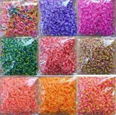 various colors of rubber bands in plastic bags