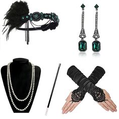 Season:All Seasons; Gender:Women's; What's in the box:Earrings,Necklace,Headband,Gloves; Types:Accessories Set,Outfits; Style:The Great Gatsby,1920s; Occasion:Halloween; Material:Feather; Age Group:Adults; Listing Date:06/29/2023 Elegant Halloween Jewelry For Costume Party, Elegant Adjustable Jewelry For Costume Party, Elegant Jewelry For Halloween Costume Party, Vintage Black Jewelry For Costume Party, Elegant Halloween Costume Jewelry, Retro Jewelry For Parties, Elegant Black Jewelry For Costume Party, Elegant Adjustable Halloween Jewelry, Elegant Silver Costume Jewelry