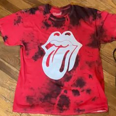 Perfect Condition - The Dye Red,Rolling Stones, Size Small, No Rips,Stains,Damages Summer Band Merch Red Tops, Red Band Merch Tops For Summer, Red Cotton Band Merch Top, Red Cotton Shirt With Graphic Print, Trendy Red Short Sleeve Shirt, Red Cotton Trendy Shirt, Trendy Red Cotton Shirt, Red Band Merch Tops With Screen Print, Red Band Merch Top With Screen Print