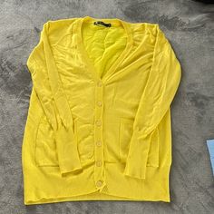 Never Worn! Ordered From Amazon, Size M But Fits L As Well. Highly Suggest Purchasing Yellow Casual Cardigan With Pockets, Casual Yellow Cardigan With Pockets, Amazon Casual Long Sleeve Outerwear, Casual Long Sleeve Outerwear By Amazon, Yellow V-neck Cardigan For Day Out, Amazon Sweaters, Yellow Cardigan, Yellow Sweater, Sweaters & Cardigans