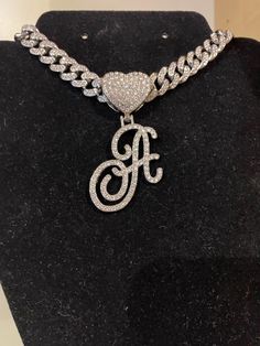 Women Fashion Jewelry Rhinestone initials ,  Pendant Necklace Alloy Medal Cuban Link Chain please put the letter you would like in the notes Cuban Link Chain Women, Initials Pendant, Chains Women, Cuban Chains, 2025 Vision, Girly Accessories, Cuban Link Chain, Rhinestone Jewelry, Cuban Chain