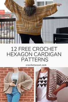 12 easy and free crochet hexagon cardigan patterns. Hexagon Jacket Crochet, Light Worsted Yarn Crochet Patterns, Hexagon Sweater Crochet Pattern, Hexagon Cardigan Crochet Pattern Free, Granny Square Hexagon Cardigan, Hexagon Crochet Cardigan, Hexagon Cardigan Crochet, Cocoon Cardigan Pattern, Amanda Crochets