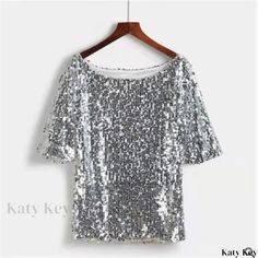 Katykey - Sparkle Patchwork Loose Casual Chiffon Blouse with Sequins Casual Chiffon Blouse, Glitter Blouse, Casual Summer Shirts, Party Tops, Chiffon Blouse, Blouse Vintage, Chiffon Fabric, Chiffon Tops