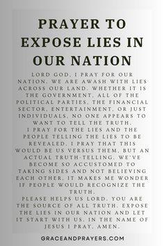 a poem written in black and white with the words prayer to expose lies in our nation