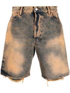 distressed denim shorts from ARIES featuring peach orange, ash grey, cotton, bleached effect, ripped detailing, concealed fly and button fastening, classic five pockets and belt loops. Dim Mak, Oversize Outfit, Fashion Mood Board, Peach Orange, Grey Jeans, Distressed Denim Shorts, Grey Cotton, Ash Grey, Fashion Killa